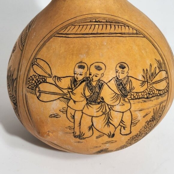 Handcrafted Etched Calabash Gourds Chinese Lanzhou Intricate Calligraphy Vintage - Picture 11 of 12
